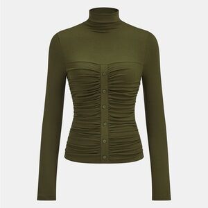 Commense Olive Long Sleeve Ruched Top